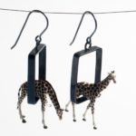Kristin Lora - Giraffes in Oxidized Rectangle Earrings
